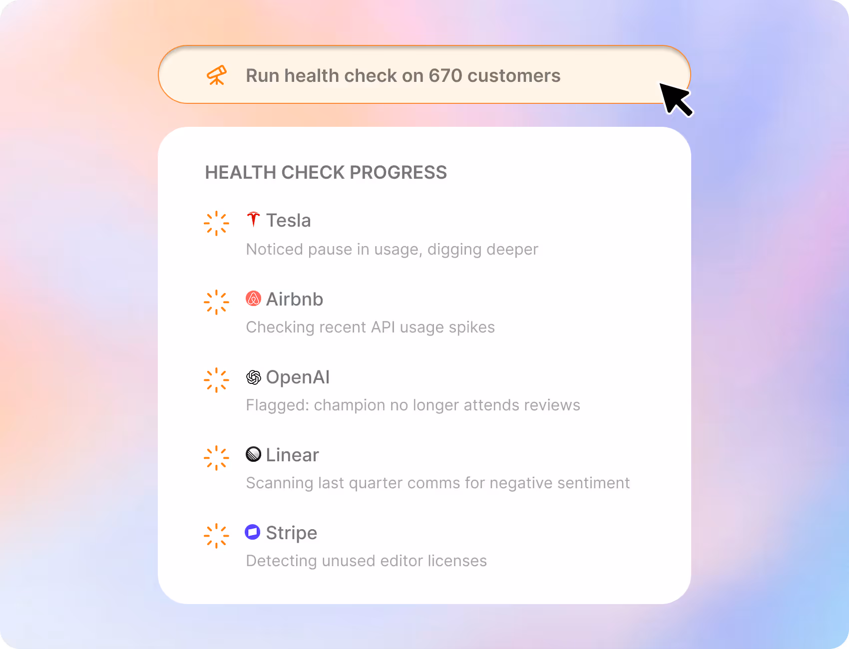 Cust AI retention agents perform health check