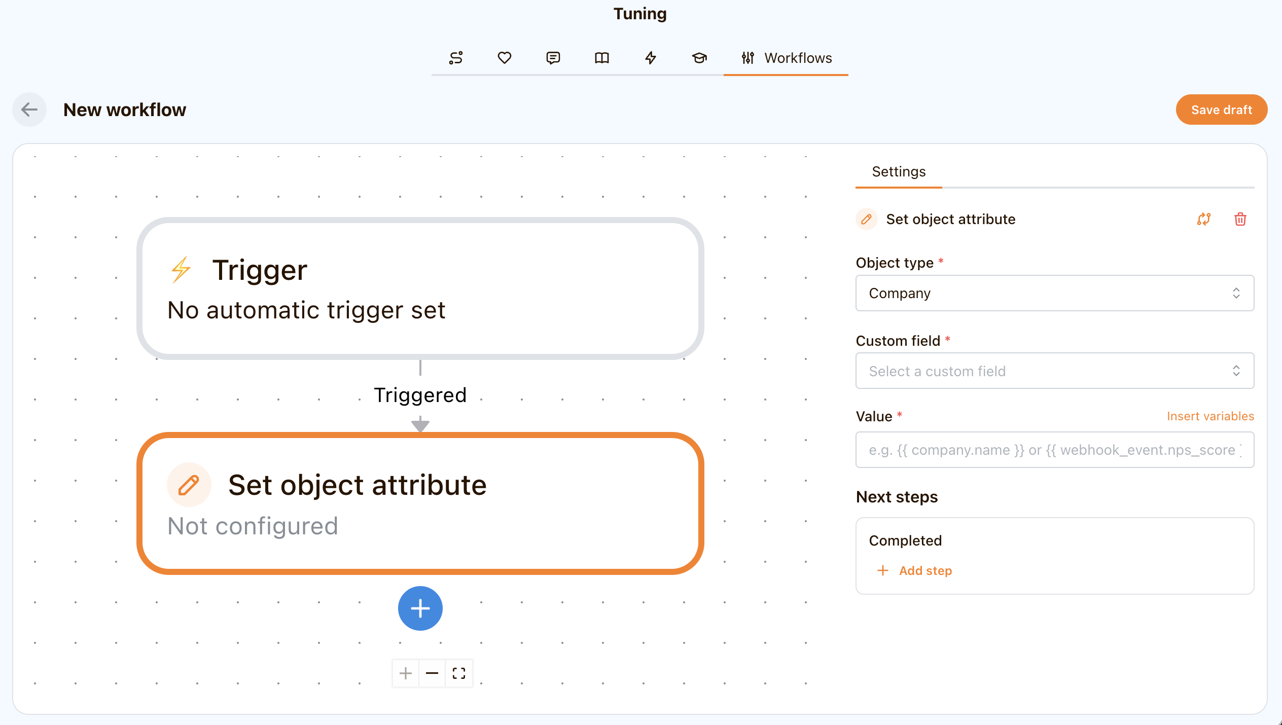 New workflow signals and steps configuration